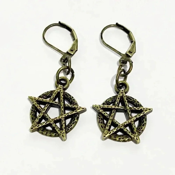 PinkDiva Jewelry - Bronze Wiccan Pagan Witch Pentacle Pentagram Circle Dangle Pendant Earrings